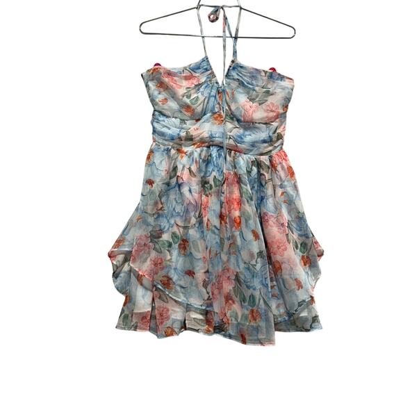 Lulus Dresses & Skirts - Lulus Floral Halter Chiffon Mini Dress Small NWT Romantic Tiered Ruffle